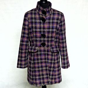 Purple Gold Multi Plaid Fitted Coat Last Kiss Med